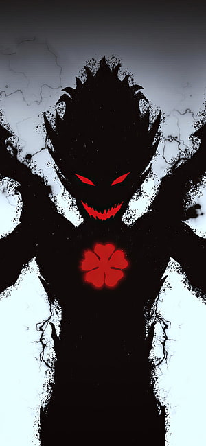 Asta Demon Form Black Clover Anime Character with Glowing Red Eyes and Clover Mark HD phone wallpaper
