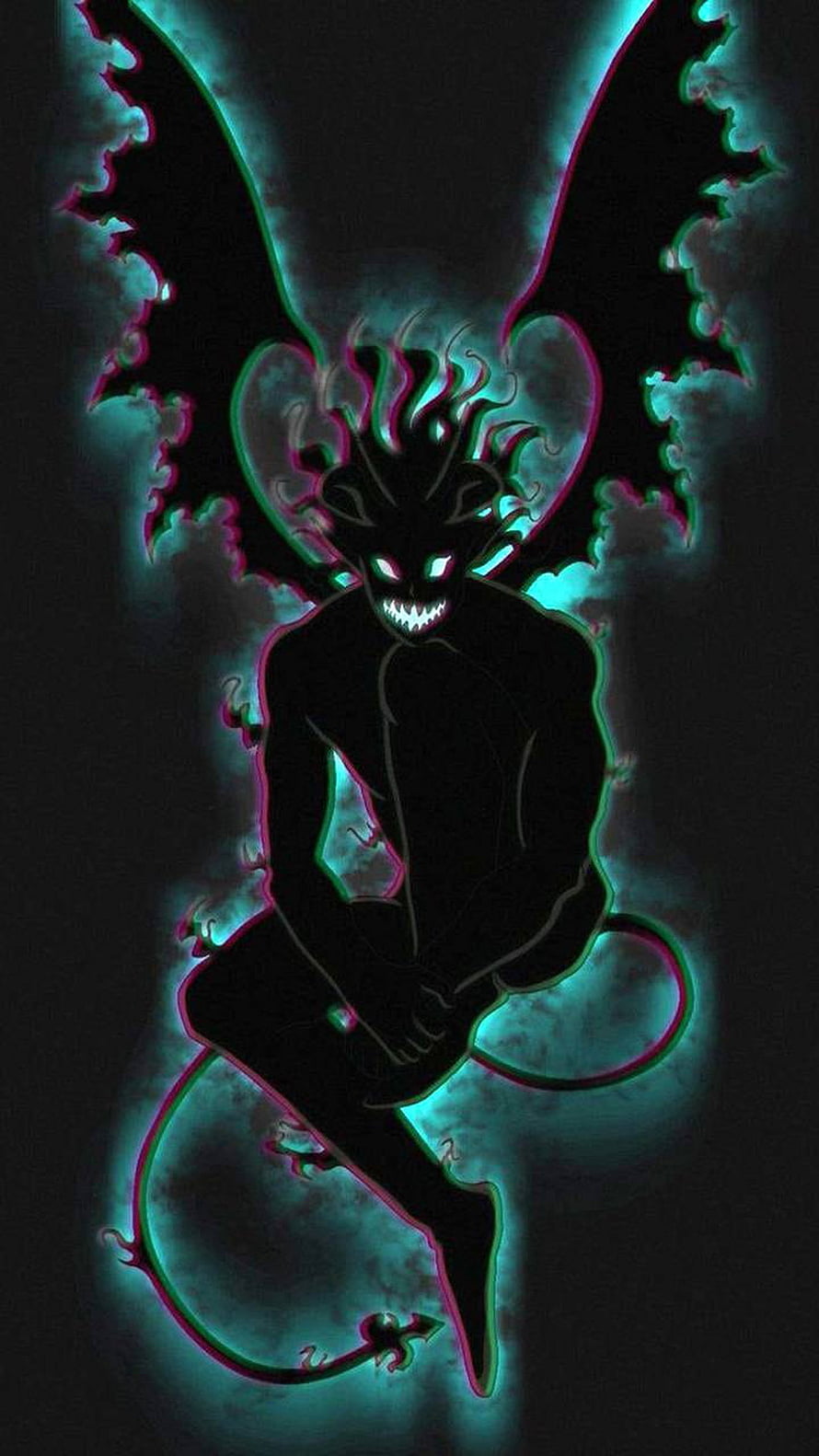 Black Clover Devil Liebe Dark Fantasy Demon Silhouette with Neon Glow HD phone wallpaper