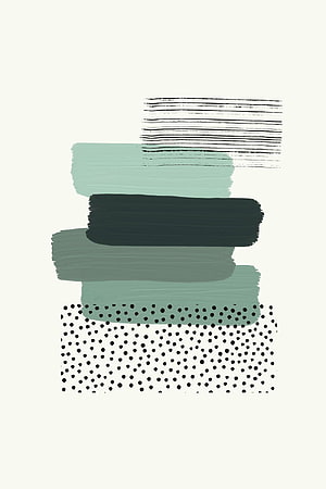 Abstract Minimalist Art with Green Brush Strokes and Black Polka Dots HD phone wallpaper