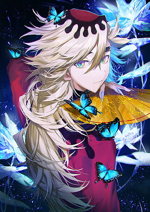 Douma from Demon Slayer with Blue Butterflies and Glowing Lotus Flowers HD phone wallpaper