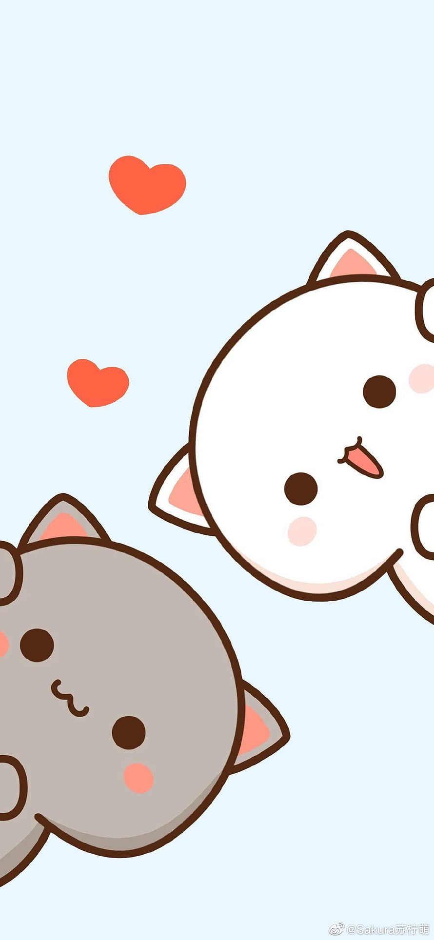 Cute Cartoon Cats With Hearts Pastel Blue Background HD phone wallpaper