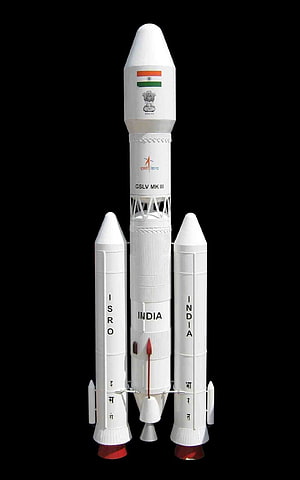 ISRO GSLV Mk III Launch Vehicle with Indian Flag and Emblem on Black Background HD phone wallpaper