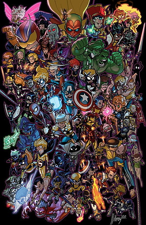 Li'l Avengers Chibi Character Group Artwork by J. Kirby HD phone wallpaper