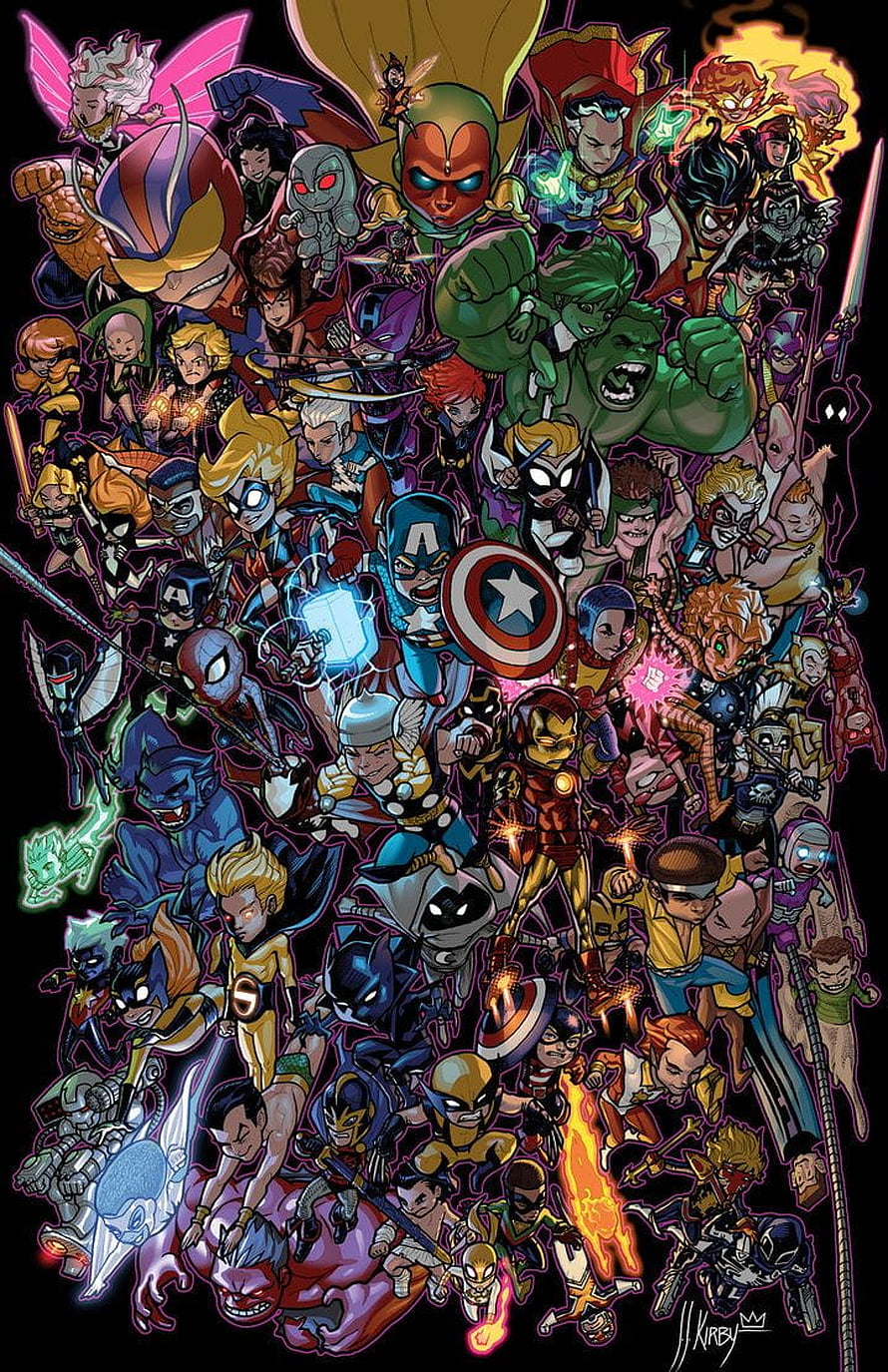 Li'l Avengers Chibi Character Group Artwork by J. Kirby HD phone wallpaper