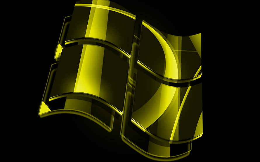 Glossy Yellow Windows Logo on Black Background HD wallpaper