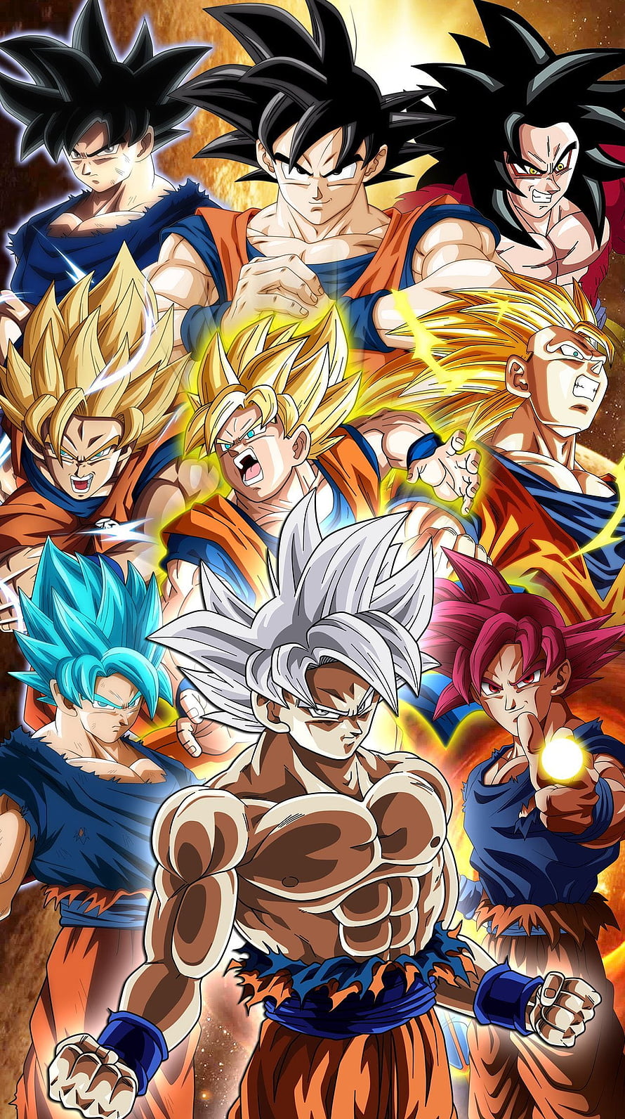 Dragon Ball Super Goku All Transformations Wallpaper HD phone wallpaper