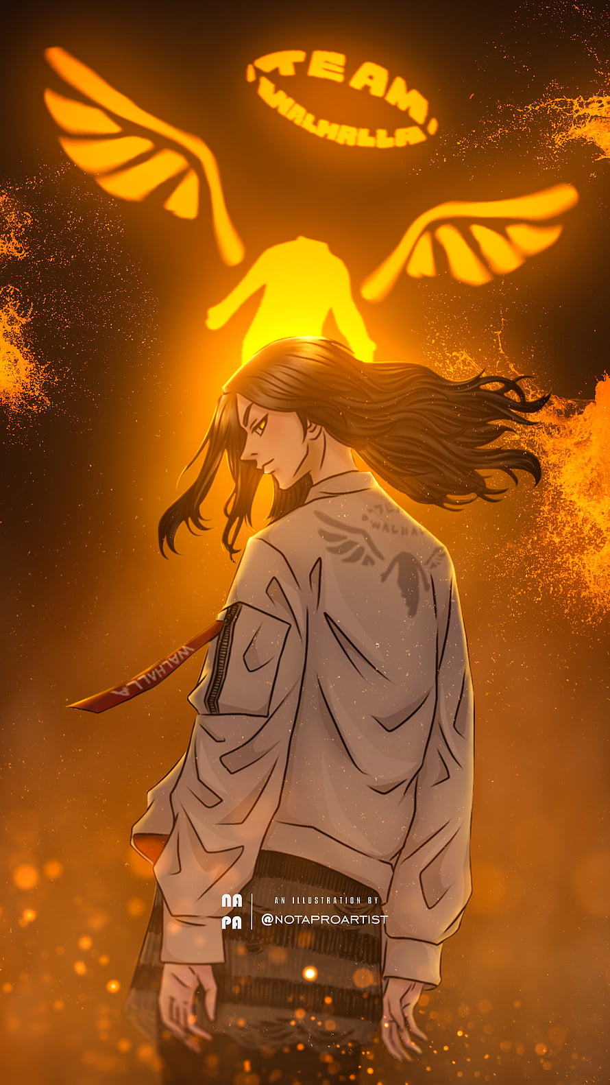 Team Walhalla anime character illustration with glowing angel wings and halo HD phone wallpaper