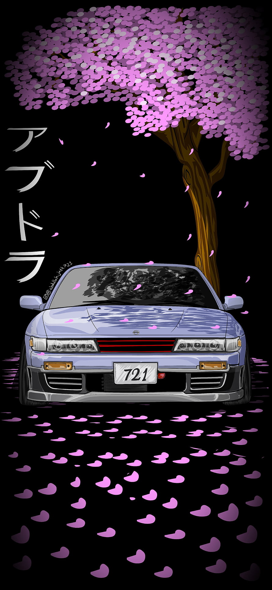 Initial D Toyota AE86 Trueno under blooming cherry blossom tree anime style HD phone wallpaper