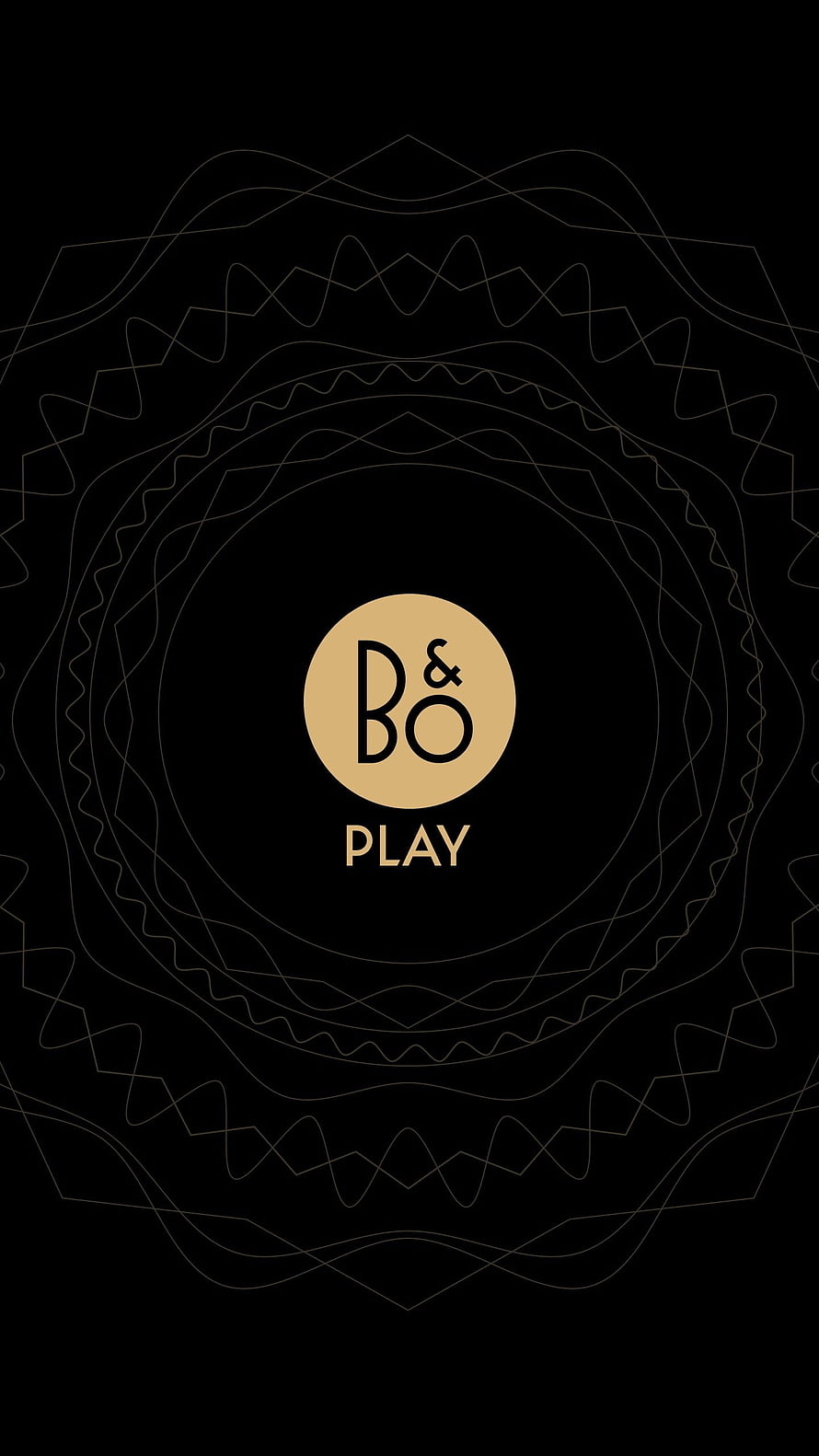 Bang & Olufsen Play Logo on Black Background with Gold Sound Wave Patterns HD phone wallpaper