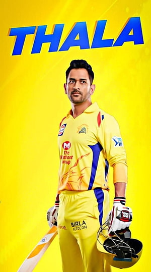 MS Dhoni in Chennai Super Kings Yellow Jersey Holding Cricket Bat and Helmet HD phone wallpaper
