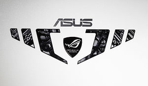 Asus ROG Gaming Logo with Mechanical Keyboard Keycap Design on White Background HD wallpaper