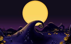 The Nightmare Before Christmas Halloween Landscape With Giant Moon And Jack O Lanterns HD wallpaper