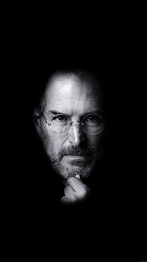 Steve Jobs Black and White Portrait with Round Glasses and Beard HD phone wallpaper