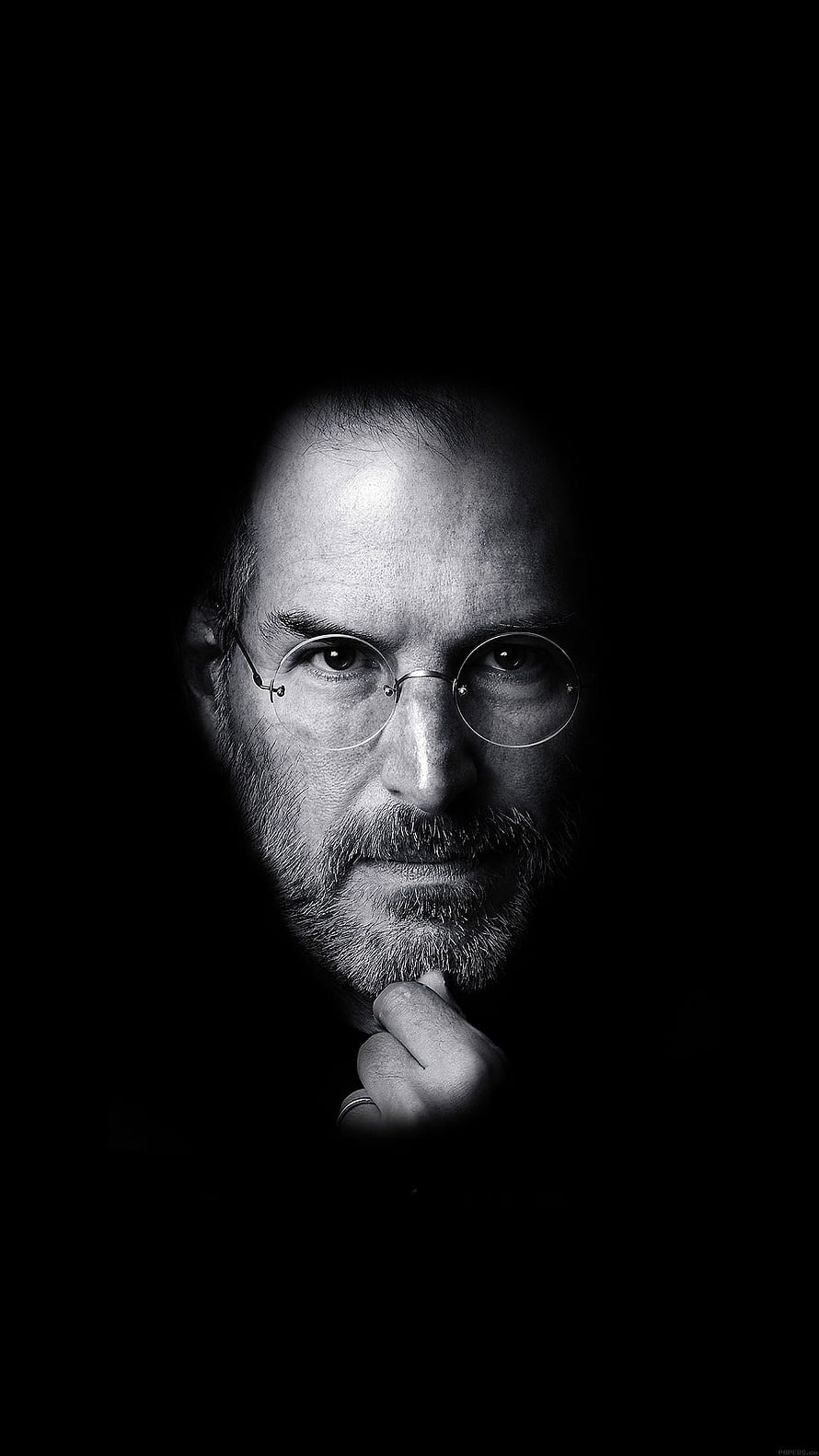 Steve Jobs Black and White Portrait with Round Glasses and Beard HD phone wallpaper