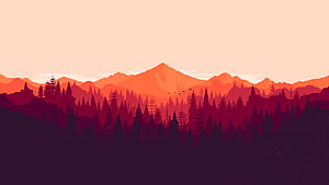Sunset Mountain Range With Pine Forest Silhouette Vector Illustration HD wallpaper