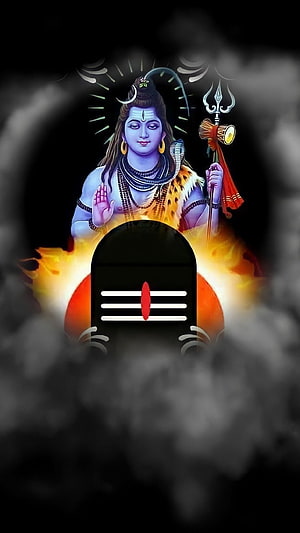 Lord Shiva with Trishul and Damru Above Om Symbol and Fire HD phone wallpaper