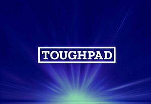 Panasonic Toughpad Logo on Deep Blue Background with Radiant Light Burst HD wallpaper