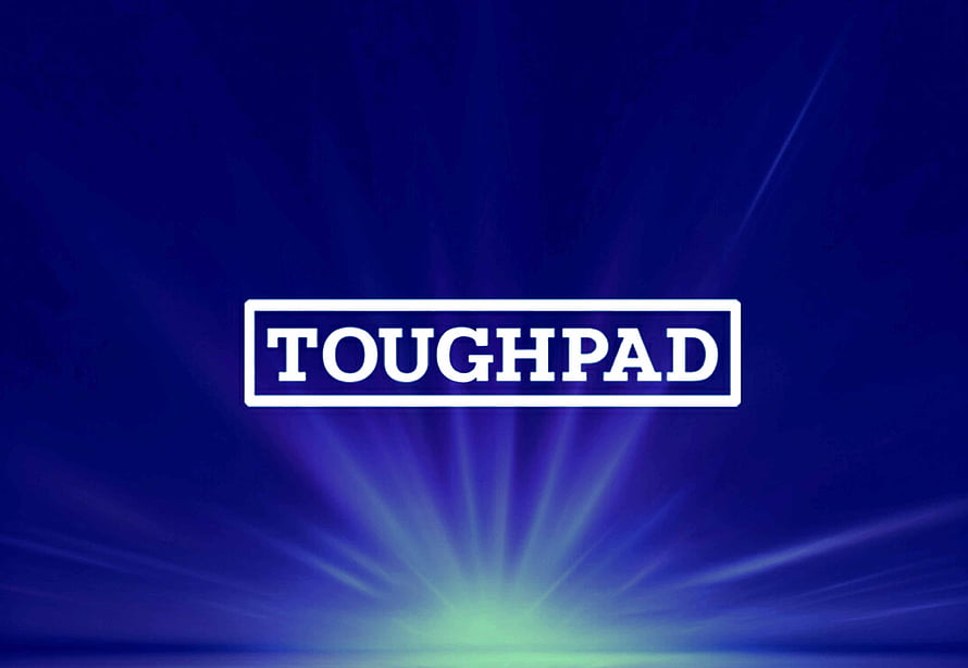 Panasonic Toughpad Logo on Deep Blue Background with Radiant Light Burst HD wallpaper