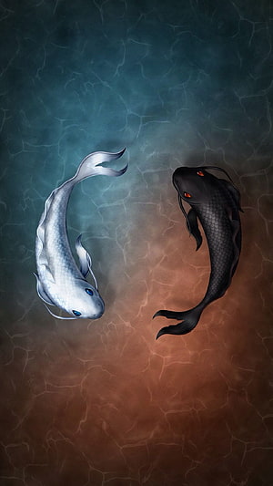 Yin Yang Koi Fish Digital Art Wallpaper HD phone wallpaper