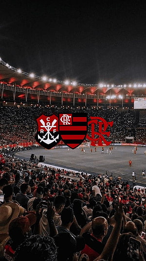 Flamengo vs Vasco da Gama football match at Maracana stadium with crowd and team logos HD phone wallpaper