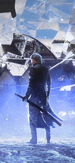 Devil May Cry 5 Dante standing in a shattered ice environment with sword HD phone wallpaper