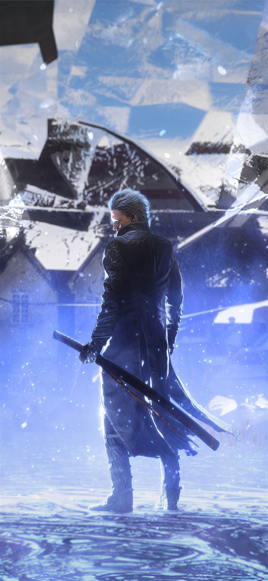 Devil May Cry 5 Dante standing in a shattered ice environment with sword HD phone wallpaper