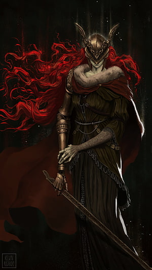 Elden Ring Miquella Fantasy Warrior with Red Hair and Ornate Helmet HD phone wallpaper