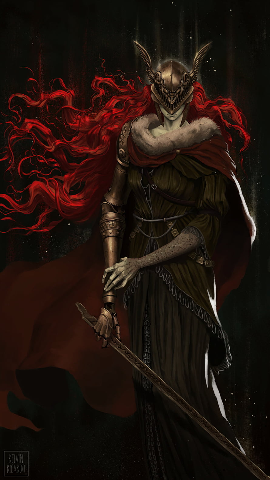 Elden Ring Miquella Fantasy Warrior with Red Hair and Ornate Helmet HD phone wallpaper
