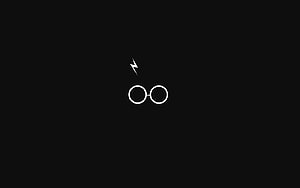 Minimalist Harry Potter Lightning Bolt Scar and Round Glasses Icon on Black Background HD wallpaper