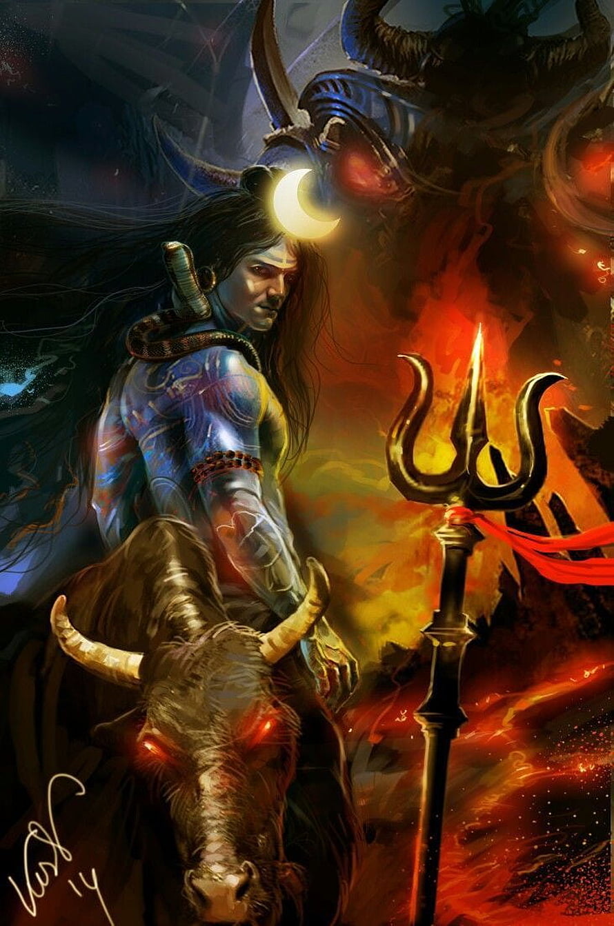 Lord Shiva Riding Nandi Bull With Trishul And Crescent Moon HD phone wallpaper