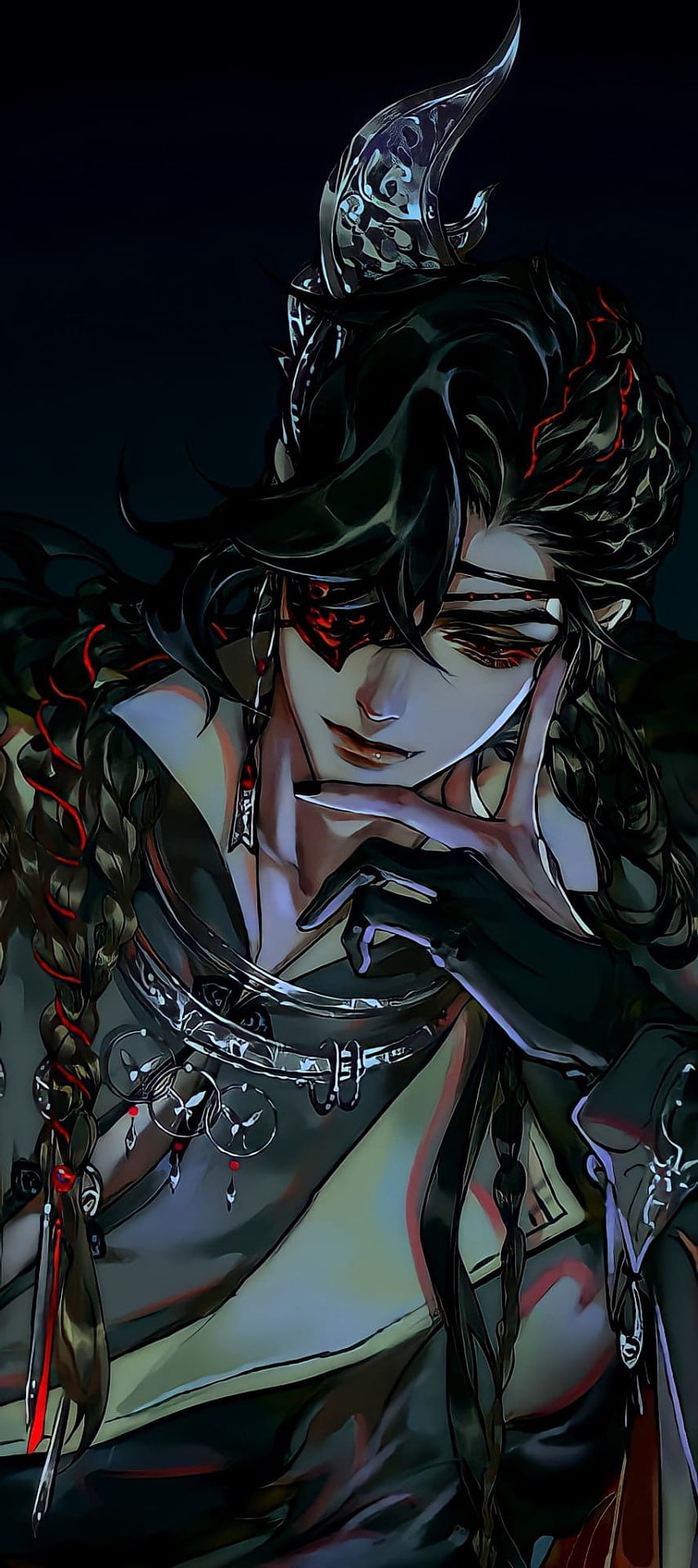 Dark Fantasy Donghua Character with Intricate Silver Headdress and Red Accents HD phone wallpaper