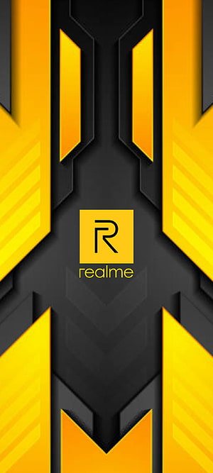 Realme Official Logo Wallpaper With Yellow And Black Geometric Armor Design HD phone wallpaper