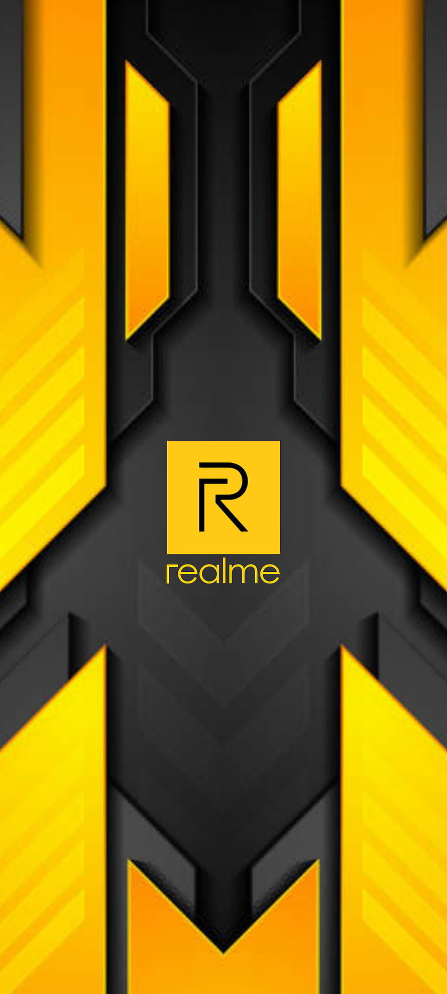Realme Official Logo Wallpaper With Yellow And Black Geometric Armor Design HD phone wallpaper