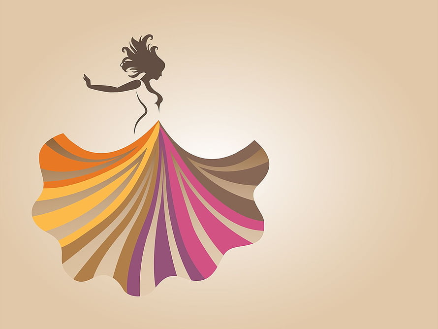 Elegant Woman Silhouette in Flowing Multicolored Dress, fashion: Fashion Design Background, Fashion Clothes HD wallpaper