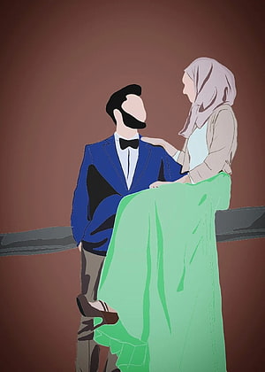 Romantic Illustration of Muslim Couple in Formal Attire and Hijab, The Muslims Cartoon , Islamic Couple HD phone wallpaper