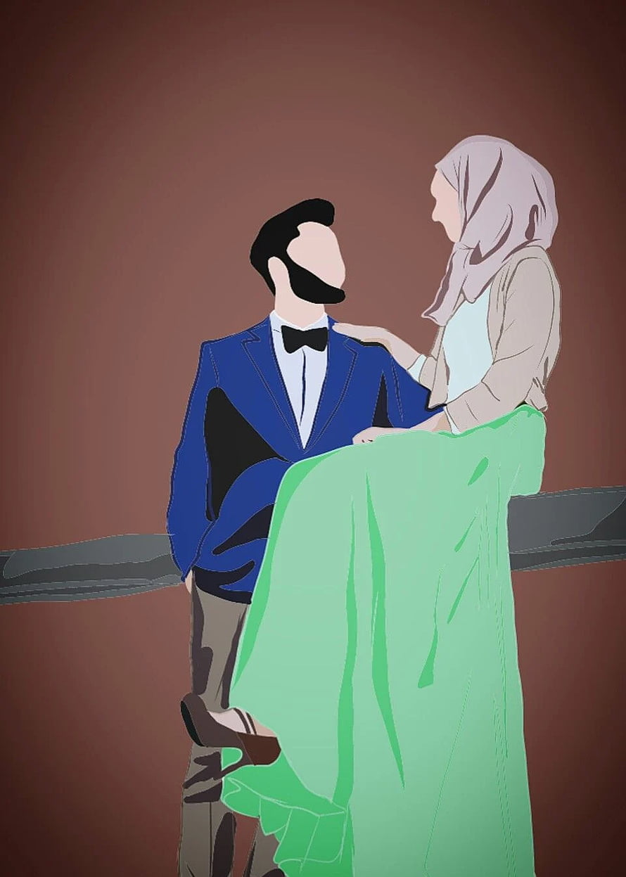 Romantic Illustration of Muslim Couple in Formal Attire and Hijab, The Muslims Cartoon , Islamic Couple HD phone wallpaper