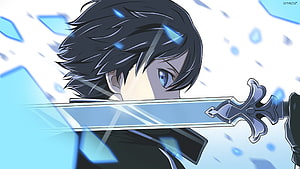 Kirito from Sword Art Online holding a sword with blue shards HD wallpaper
