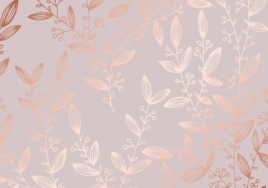 Elegant Rose Gold Botanical Line Art Wallpaper With Delicate Floral Stems And Leaves On Soft Mauve Background HD wallpaper