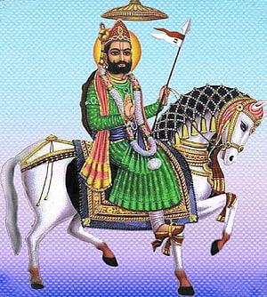 Baba Ramdevpir on a White Horse in Traditional Indian Painting Style HD phone wallpaper