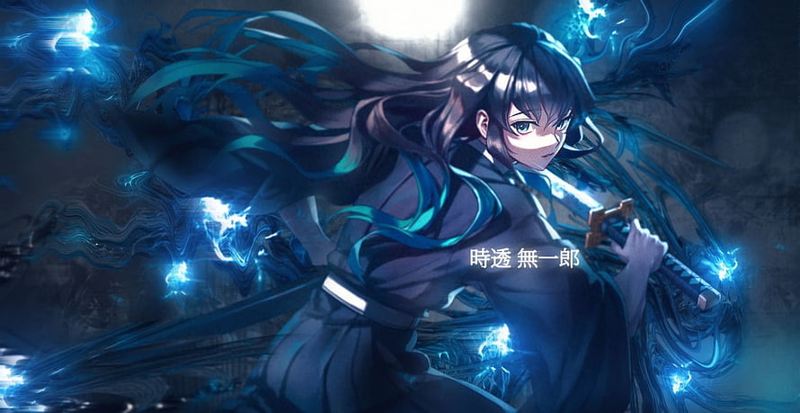 Muichiro Tokito from Demon Slayer wielding a glowing blue sword with ethereal energy effects HD wallpaper