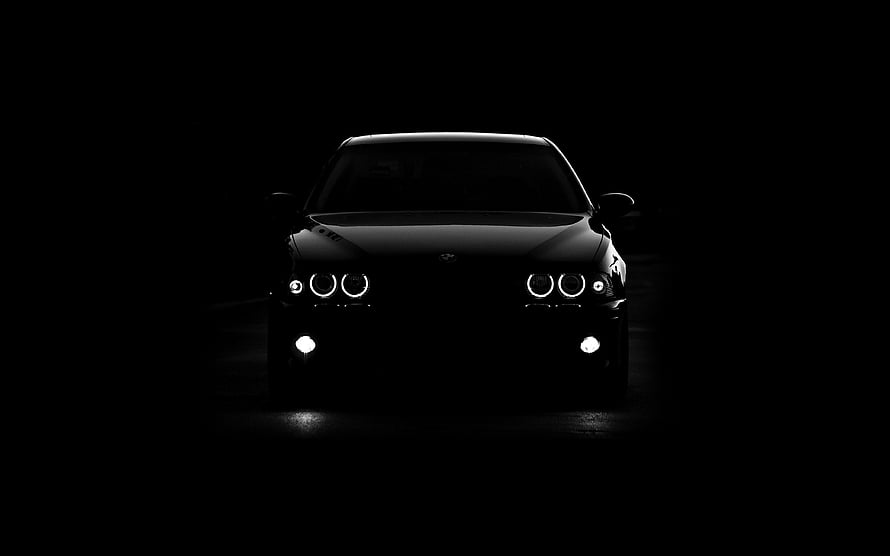 Dark BMW E46 M3 Front View With Glowing Angel Eye Headlights In Night HD wallpaper