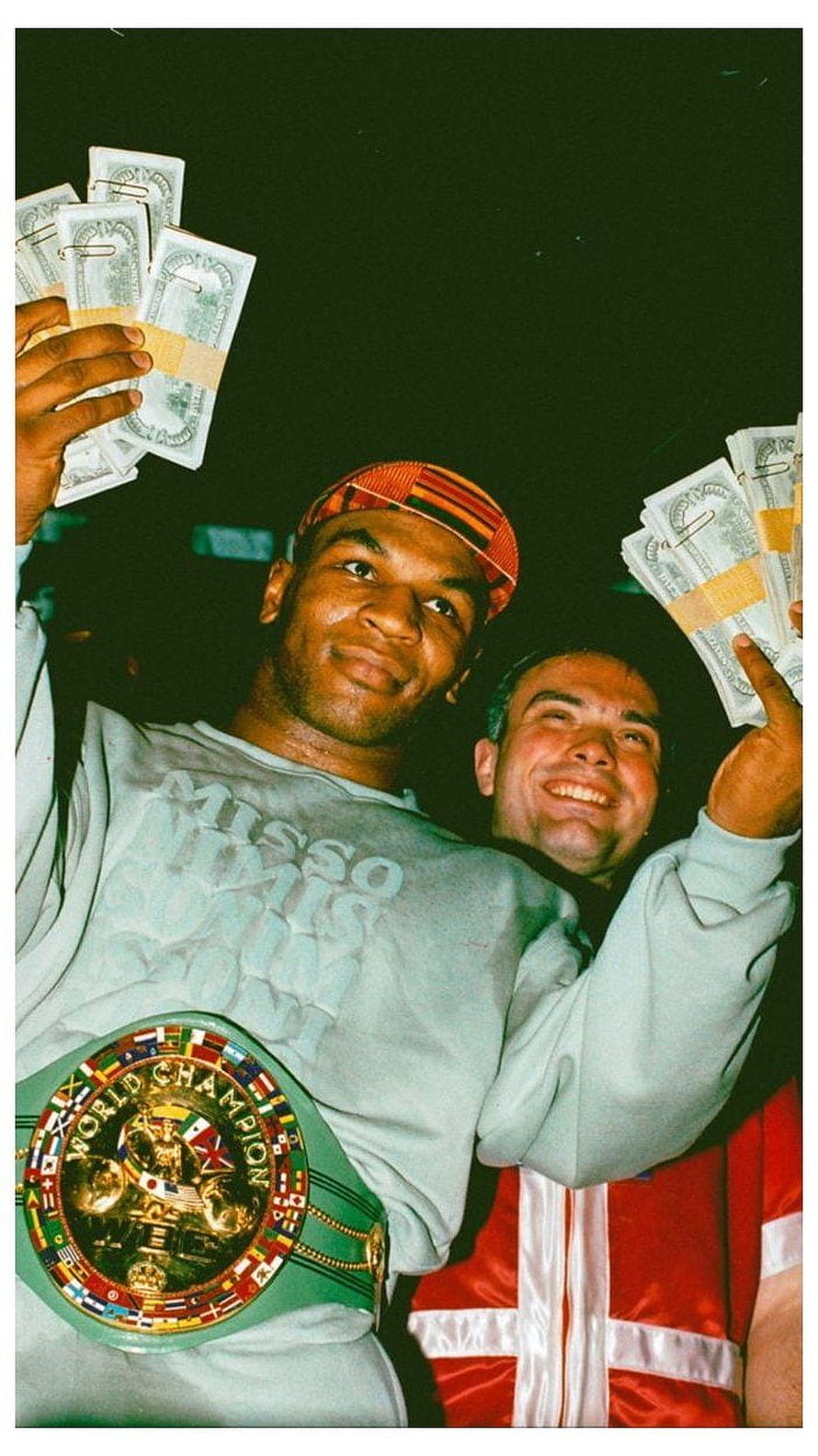 Mike Tyson Celebrating Victory with Cash and World Championship Belt HD phone wallpaper
