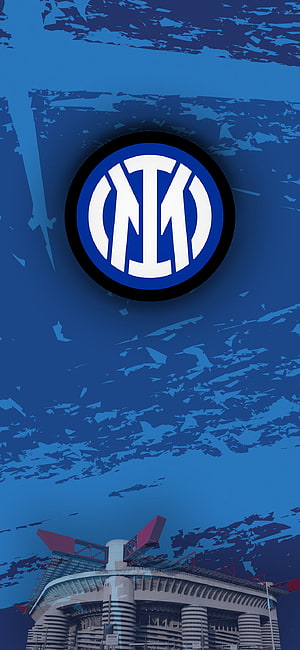 Inter Milan FC Logo and San Siro Stadium Blue Wallpaper HD phone wallpaper