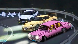 SpongeBob and Patrick Drifting in a Pink Sedan on a Nighttime Race Track HD wallpaper