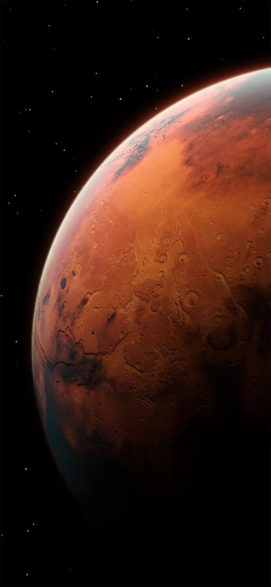 Mars Planet Surface View From Space With Craters And Stars HD phone wallpaper
