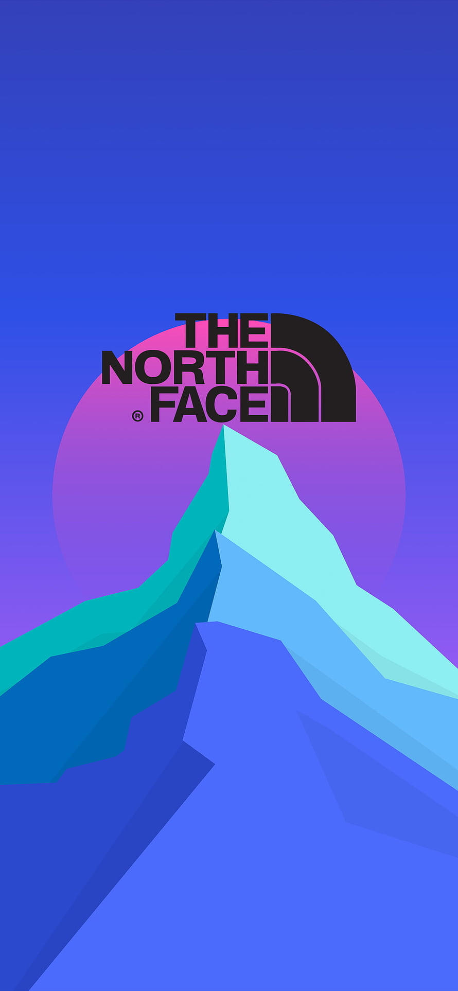 The North Face Logo on Geometric Mountain Peak with Purple Sun HD phone wallpaper
