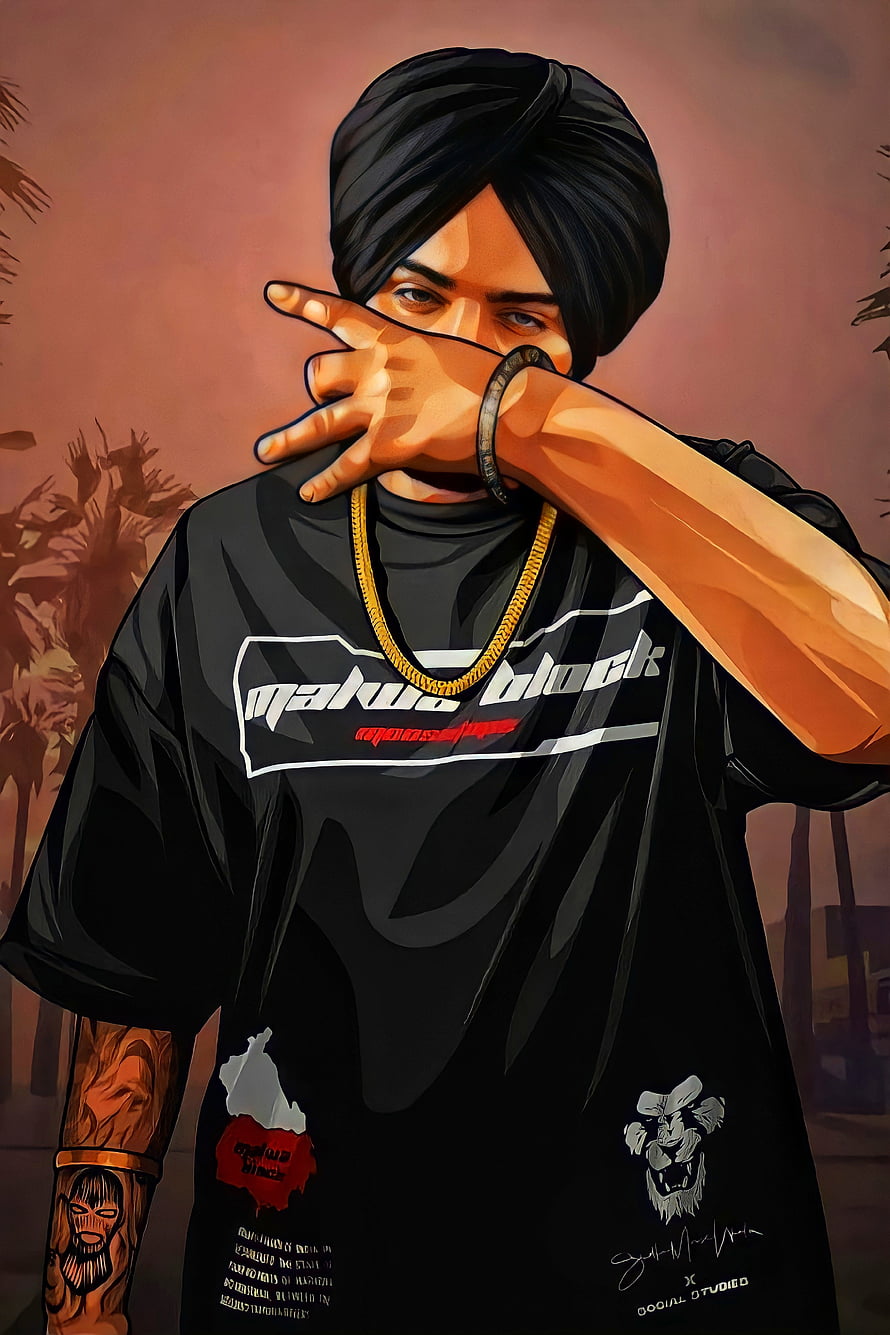 Digital Art Portrait of a Man in Black Turban and Graphic Tee, Sidhu Moose wala, uniform, art HD phone wallpaper