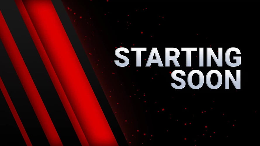 Red Diagonal Stripes and Starting Soon Text on Black Background HD wallpaper