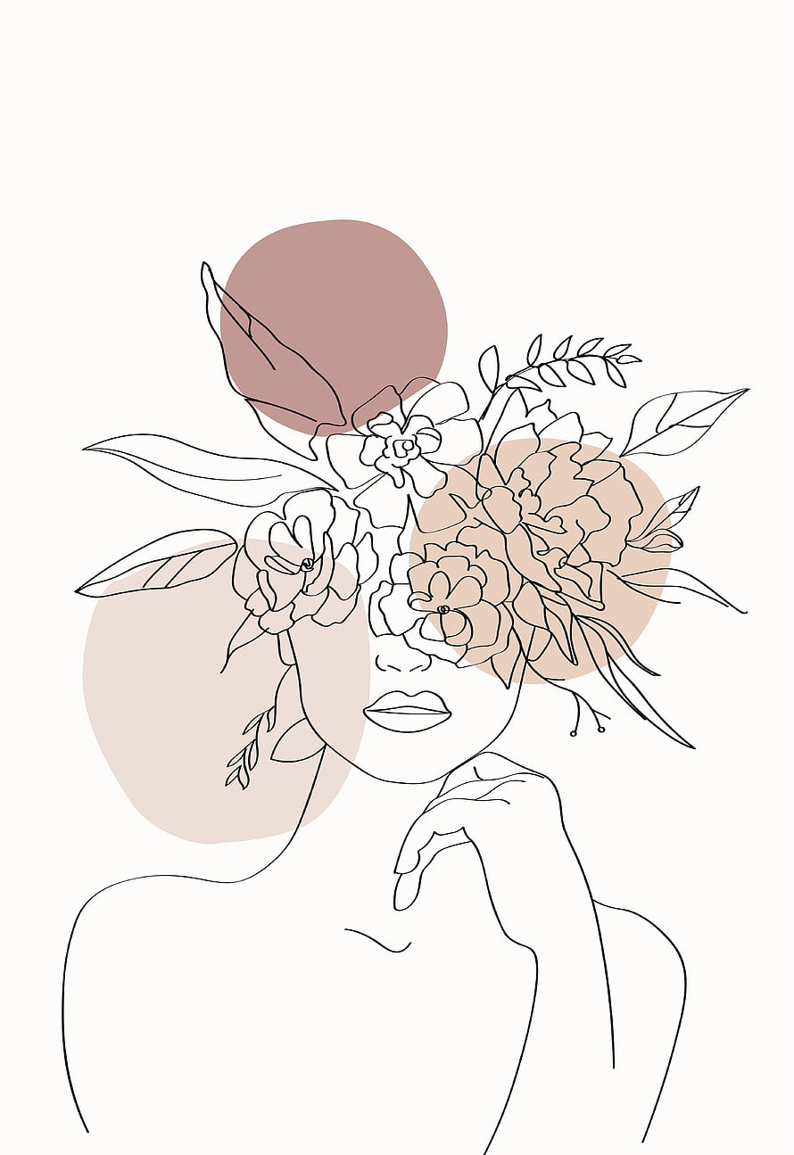 Minimalist line art illustration of a woman with floral headpiece and abstract geometric shapes, Aesthetic female line art line art woman boho painting room. Etsy. Boho painting, Line art, Abstract line art, Minimalist Female HD phone wallpaper