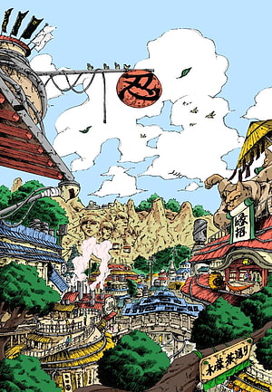 Hidden Leaf Village Panorama in Naruto Anime Art Style HD phone wallpaper